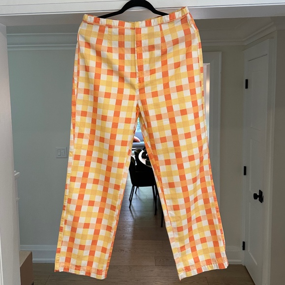 Free People "She's All That" Yellow/Orange Plaid Summer Pants - Size 12 - Picture 2 of 16